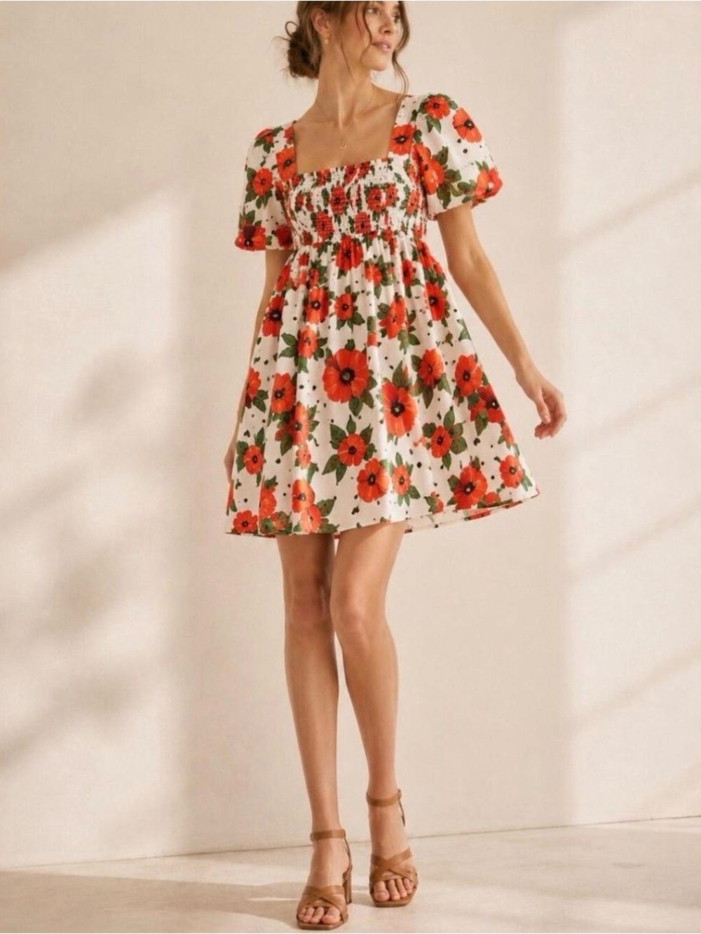 Anthropologie Maeve Square-Neck Smocked Babydoll Dress size Large